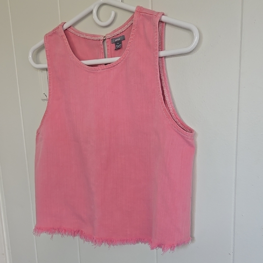 Aerie Women's Medium Denim Open Back Fringe Sleeveless Tank Top, Pink - Picture 7 of 7